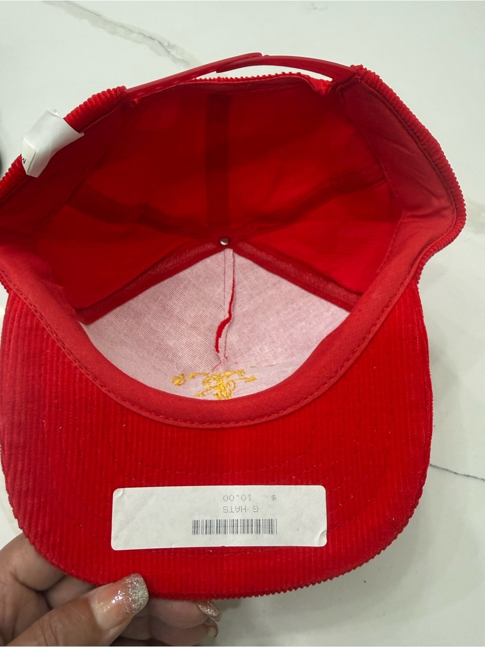 Vintage Gold’s Gym Red Corduroy and Black Cotton Rhinestoned Baseball Cap - Picture 3 of 7
